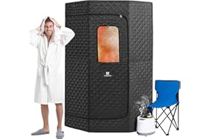 COSVALVE Full Size Portable Sauna,Pentagon Sauna Tent, Sauna Box, Personal Indoor Steam Sauna Room for Relaxation, at Home Sauna Spa w/4L 1600W Steam Generator, Remote Control, Timer, Folding Chair