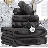 VOOVA & MOVAS Gray Towels - 100% Cotton | Lightweight | Quick Dry | Thick | Soft, Towel Set of 6, 2 Large Bath 30" x 56", 2 Hand 18" x 28", 2 Washcloths 13" x 13", Towel Gift Set, Dark Grey