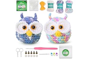 NestledCrafts Crochet Kit for Beginners, Amigurumi Crochet Animal Kit Included, Step-by-Step Video Tutorials, Beginner Crochet Kit for Adults/Kids - 2 Owl