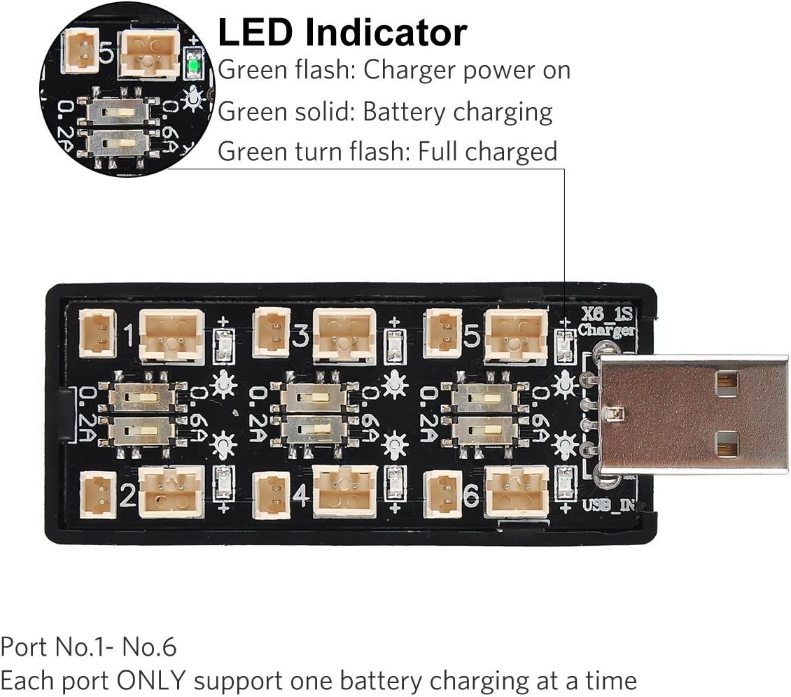 Upgrade 1S LiPo Battery USB 3.8V/4.35V Charger 6 Channel 1S LiHV Charger for EMAX Tinyhawk Blade Inductrix Tiny Whoop Inductrix FPV Plus Battery Micro JST 1.25 JST-PH 2.0 mCX mCPX Connectors: Toys & Games
