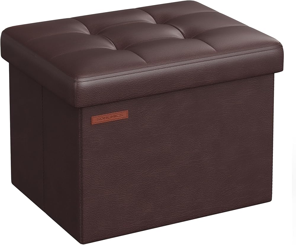 SONGMICS Storage Ottoman Foldable Foot Rest 31x41x31 cm Chestnut Brown LSF100K52