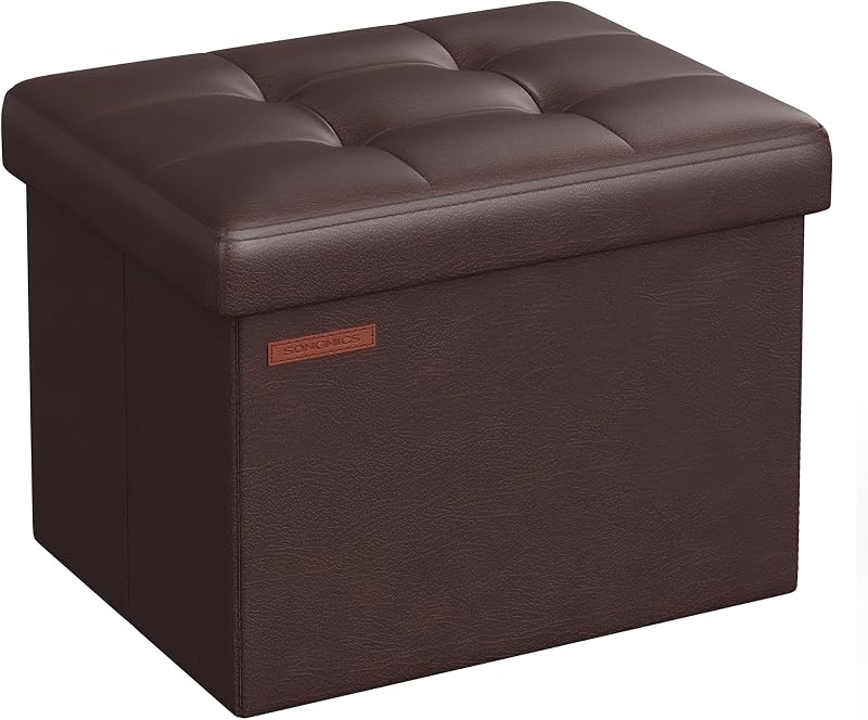 SONGMICS Storage Ottoman Foldable Foot Rest 31x41x31 cm Chestnut Brown LSF100K52