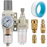 LNCHKA Air Pressure Regulator with Pressure Gauge(0-150PSI),Water Separator for Air Compressor Semi-Auto Drain 1/4 NPT Threaded Interface