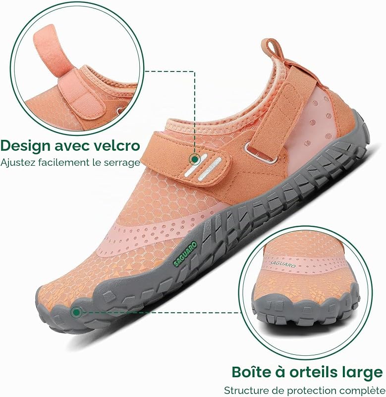 Femme Barefoot Homme Chaussure Minimaliste Légère Chaussure de Randonnée Outdoor & Indoor Fitness Barefoot Shoes avec Large Boîte à Orteils Orange Clair,GR.38