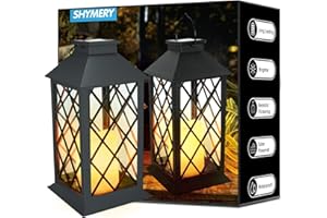 SHYMERY Solar Lanterns Outdoor Waterproof, 14 Inch Outdoor Lanterns with LED Flickering Flameless Candles,2 Pack Hanging Black Lantern Decorative for Patio,Front Porch,Balcony,Outside,Table Decor