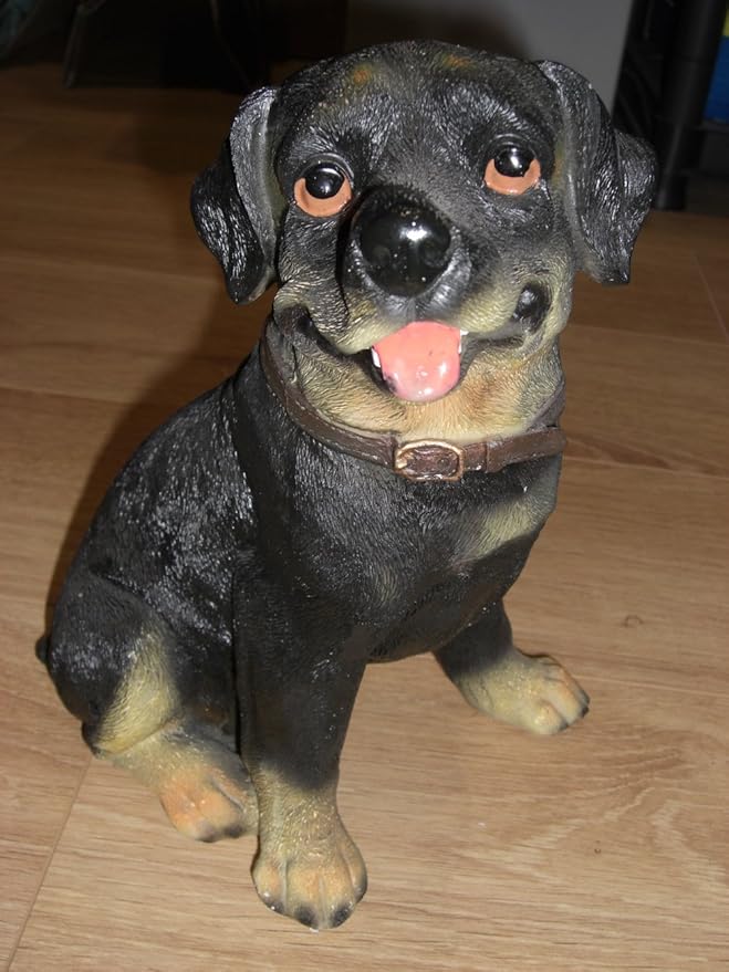 Barking Rottweiler Ornamental Garden Statue Puppy Guard Dog With Sound