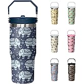 30oz Elephant Tumbler with Handle and Flip Straw, Stainless Steel Insulated Cup, Travel Coffee Mug Water Bottle, Birthday Mothers Day Chritmas Gifts for Women Animal Lovers