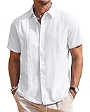 Mens Linen Shirts Short Sleeve Button Down Shirt