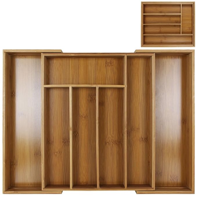 TW24 Besteckkasten Bambus ausziehbar - Besteckeinteiler - Besteckeinsatz - Schubladeneinsatz