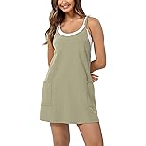 ODODOS Women's Purevibe Cotton Mini Dress with Pockets Strappy Racerback Cover Up Tank Dress (Shirts Not Included)