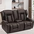 SAMERY 67" RV Loveseat Recliner Sofa, Manual Recliner Loveseat with Console, Double RV Sofa Home Theater Seating with Arm, Cup Holders and Side Pocket for Living Room/Office/Apartment