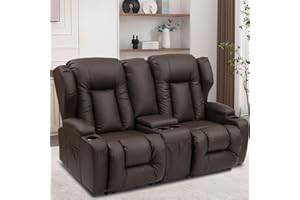 SAMERY 67" RV Loveseat Recliner Sofa, Manual Recliner Loveseat with Console, Double RV Sofa Home Theater Seating with Arm, Cup Holders and Side Pocket for Living Room/Office/Apartment