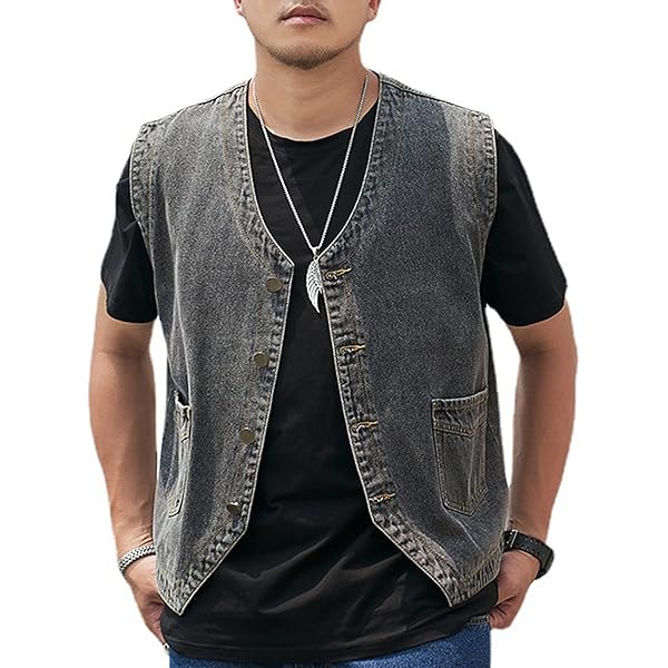 Yvipette Men's Sleeveless V Neck Collarless Denim Vest Biker