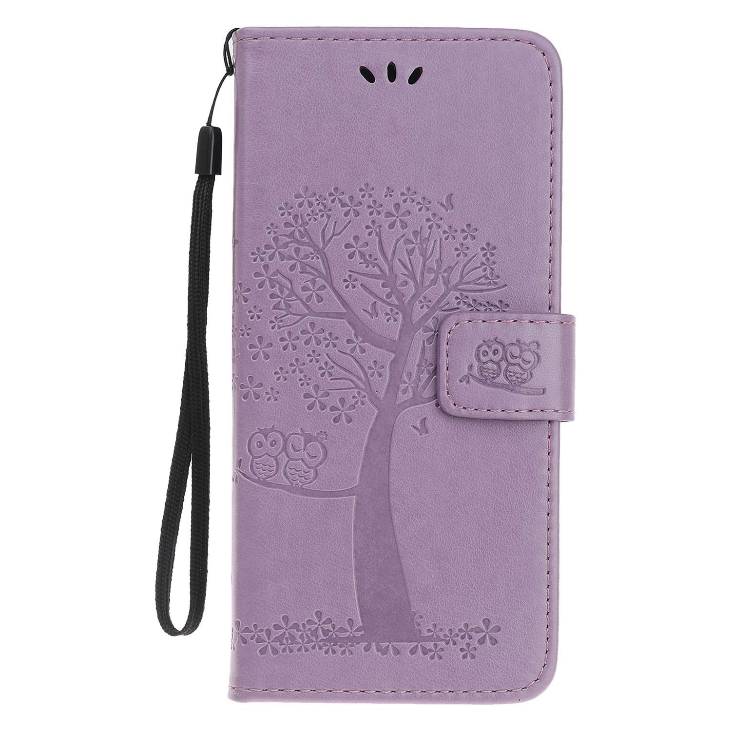 Skyhewen iPhone 11 Case, Flip Shockproof PU Leather Embossed Owl Wallet Magnetic Cover for iPhone 11 with Card Holder Viewing Stand, Light Purple