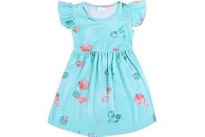 YUROMOON Toddler Girls Casual Dress Farm Animal Horse Print Dresses Flutter Sleeve Clothes 2-8Y