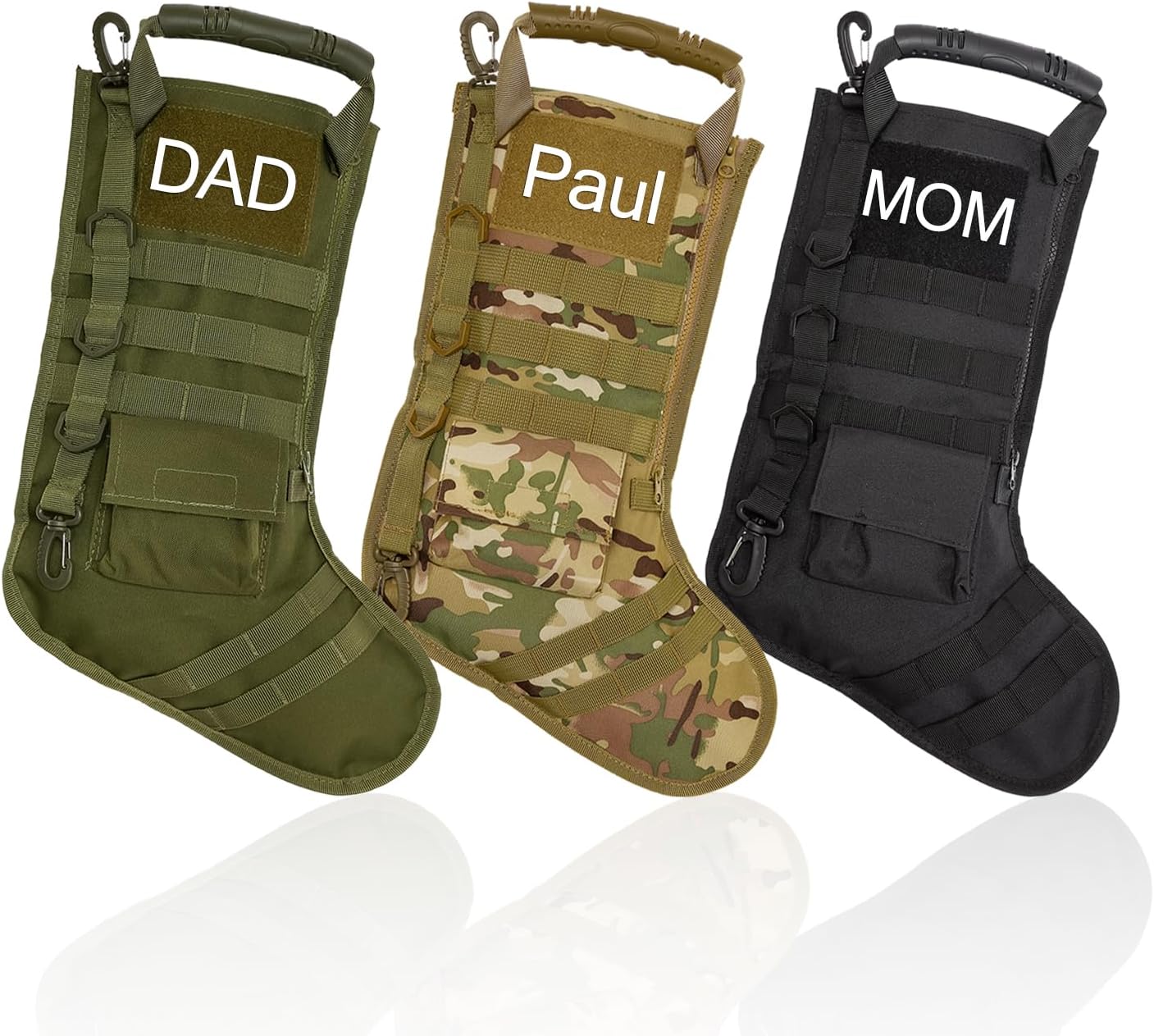 Stockings & Holders - Personalized Name Tactical Christmas Stocking W/Handle,Zip Pocket,Perfect Xmas Mantel Decor,Holiday Decoration,Christmas Stocking Gift for Army Police Veteran,Patriotic and Outdoorsy People(1 Pack）