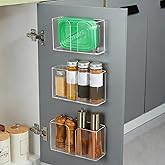 DELITON Adhesive Cabinet Organizer, 3 Pack Acrylic Pantry Door Organizer, Wall Mounted Lid Organizer Inside Cabinet for Kitchen Bathroom Office Storage
