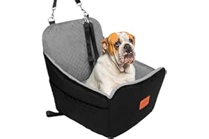 YOUVEE Dog Car Seat for Small/Medium Dog 20lbs 25lbs up to 32 lbs,Fully Detachable and Washable Puppy Booster seat with Storage Pockets,2 Adjustable Safety Belts(Black Outside Grey Inside)