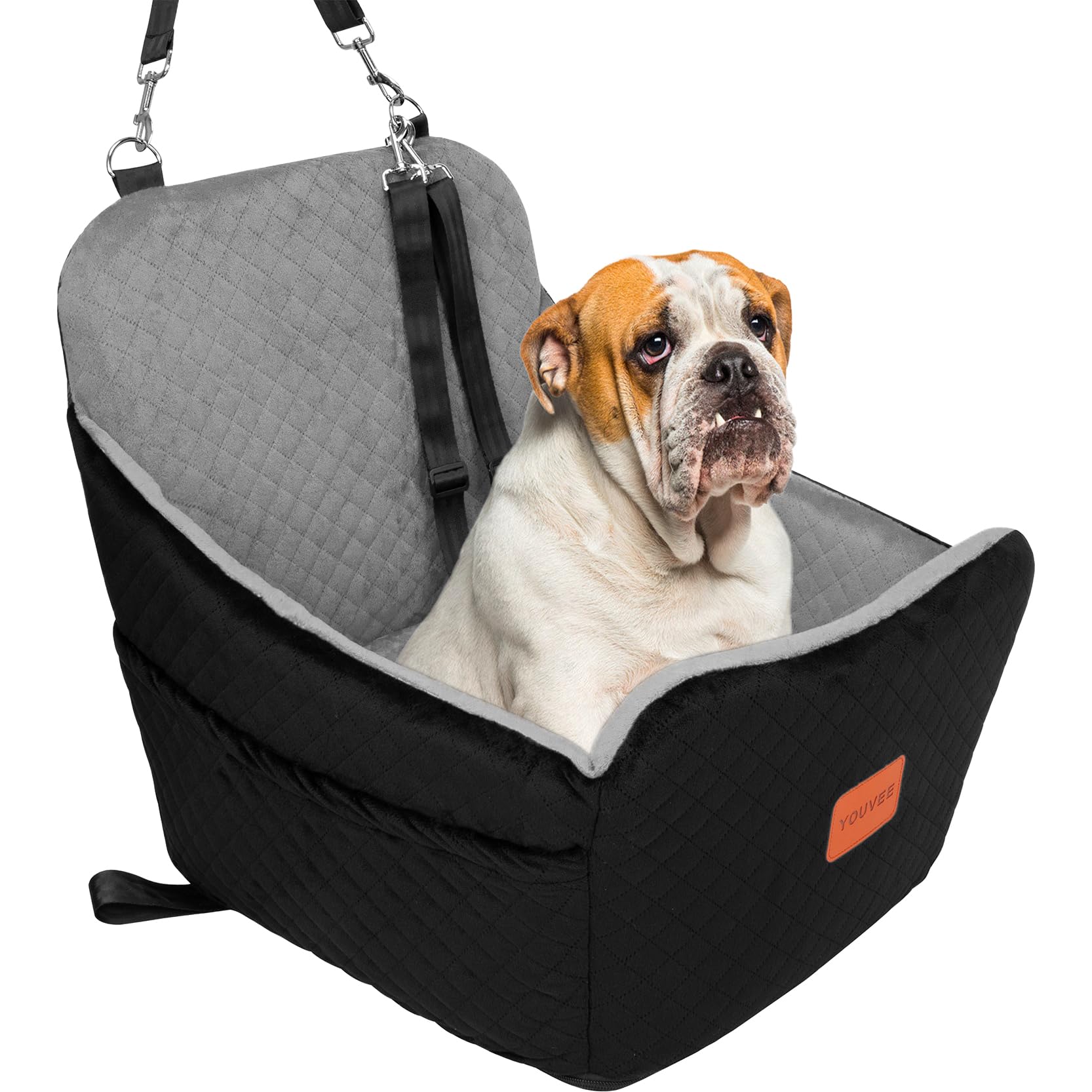 Photo 1 of YOUVEE Dog Car Seat for Small/Medium Dog 20lbs 25lbs up to 32 lbs,Fully Detachable and Washable Puppy Booster seat with Storage Pockets,2 Adjustable Safety Belts(Black Outside Grey Inside)