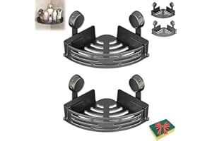 Triangle Suction Cup Shower Caddy, No-Drill Corner Shower Caddy Suction Cup, Removable Wall Bathroom Storage Rack (2, Black)