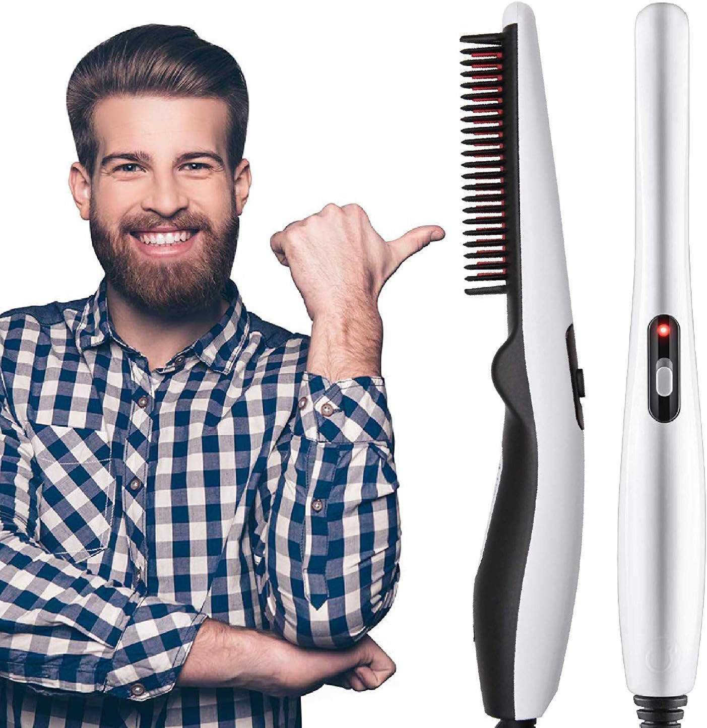 RK enterprise Portable Electric Styler Beard and Hair Styling Anti-scalding Straightener Brush with 3 Heat Setting with Comb Teeth for Women and Men (Multicolour)