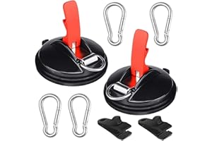 STATABSTA Upgrade Heavy Duty Vacuum Suction Cups Anchor,2pcs Strong Vacuum Suction Cups Tie Downs with 4 Carabiners & 2 Tarp Clips for Car Awning Boat Camping Trap