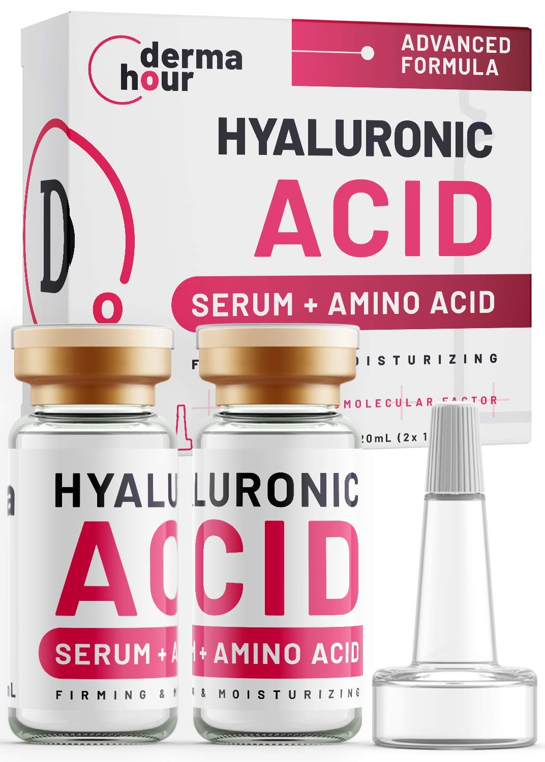ADVANCED Hyaluronic Acid Serum Dermatologist Developed by DermaHour. Anti-ageing Care. HA 9.4X Effect Toner for Face Skin, Eyes Wrinkles and Daily Skincare Routine. Day/Night 4x 10ml (40ml) (Hyaluronic Acid, 20ml)