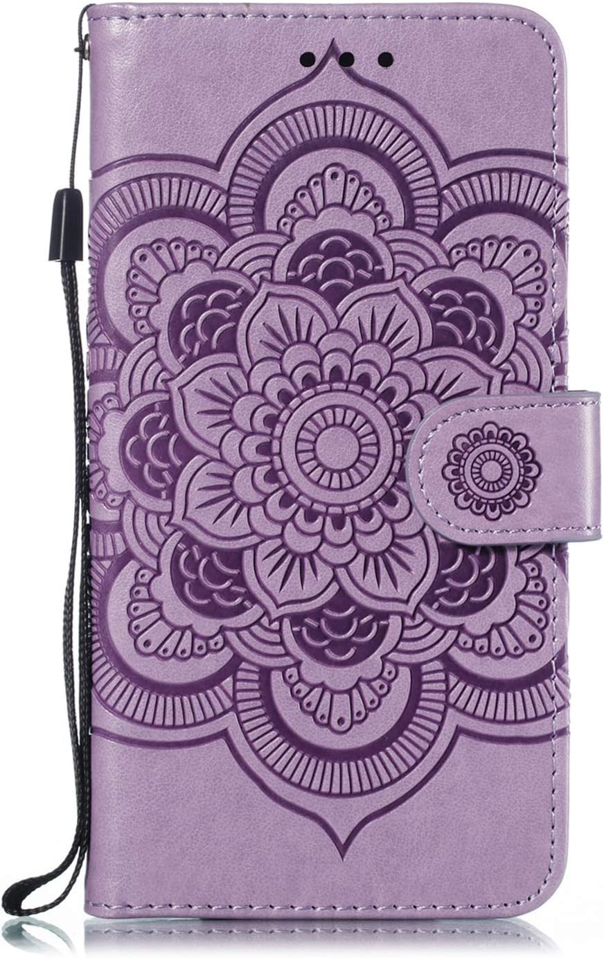 Asus Zenfone Max Pro (M1) ZB601KL Case,Mandala Flower Embossed PU Leather Wallet Stand Flip Case Cover [Magnetic Closure] [Card Slot] [TPU Bumper] for Asus Zenfone Max Pro (M1) ZB601KL - Purple