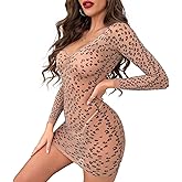 L04BABY Sexy Lingerie for Women Badydoll Leopard See Through Dresses Club Date Night Chemise Nightwear Swimsuit Cover Up