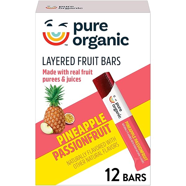 PURE ORGANIC, LAYERED FRUIT BARS, PINEAPPLE PASSIONFRUIT, GLUTEN FREE AND VEGAN FRUIT SNACKS, 6.2OZ BOX (12 COUNT)