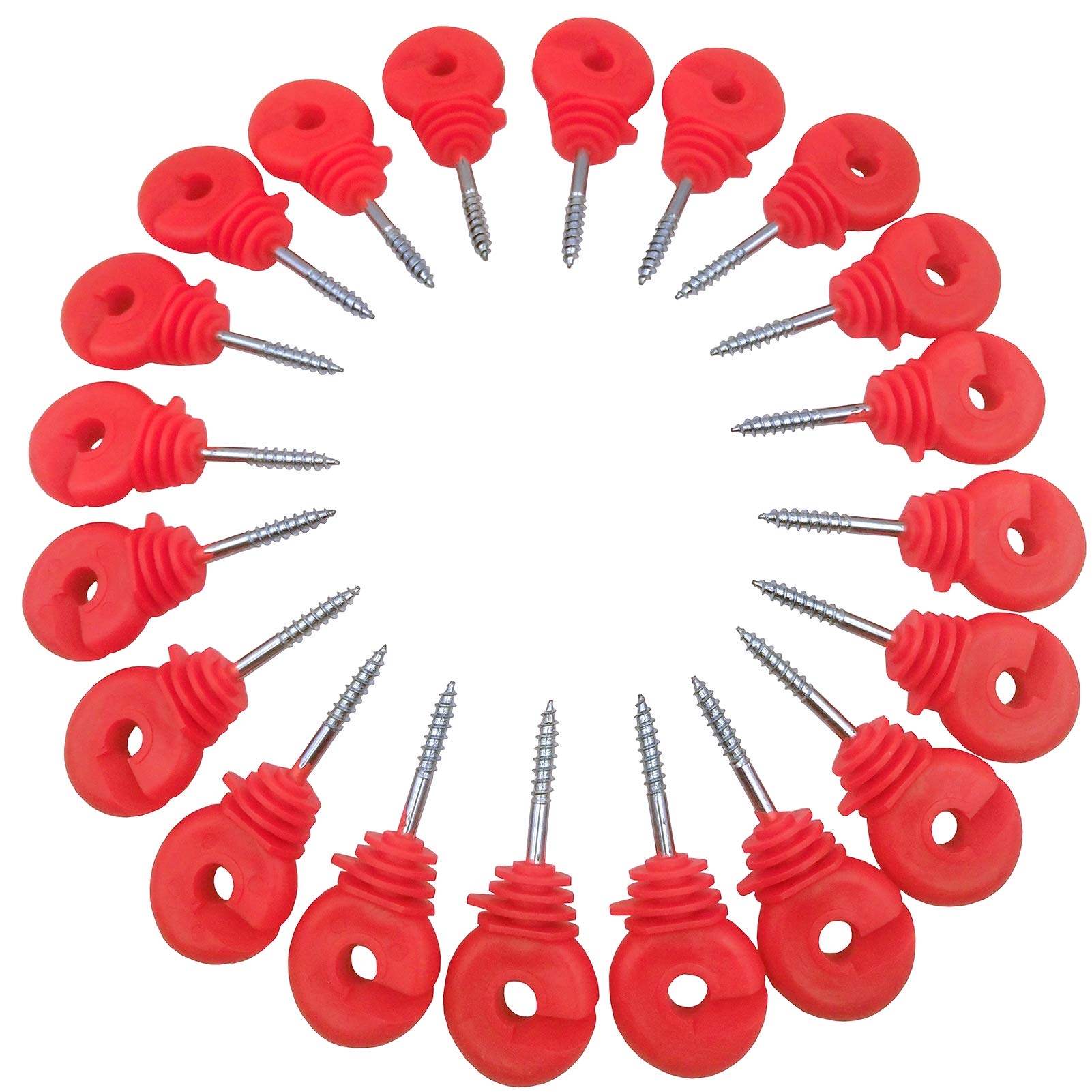 Cukol 20 pcs Electric Fence Insulators Screw, Electric Fence Posts, Electric Fencing Posts for Wood Post Sun Protection & Rainproof, Screw in Ring Insulators(Red)