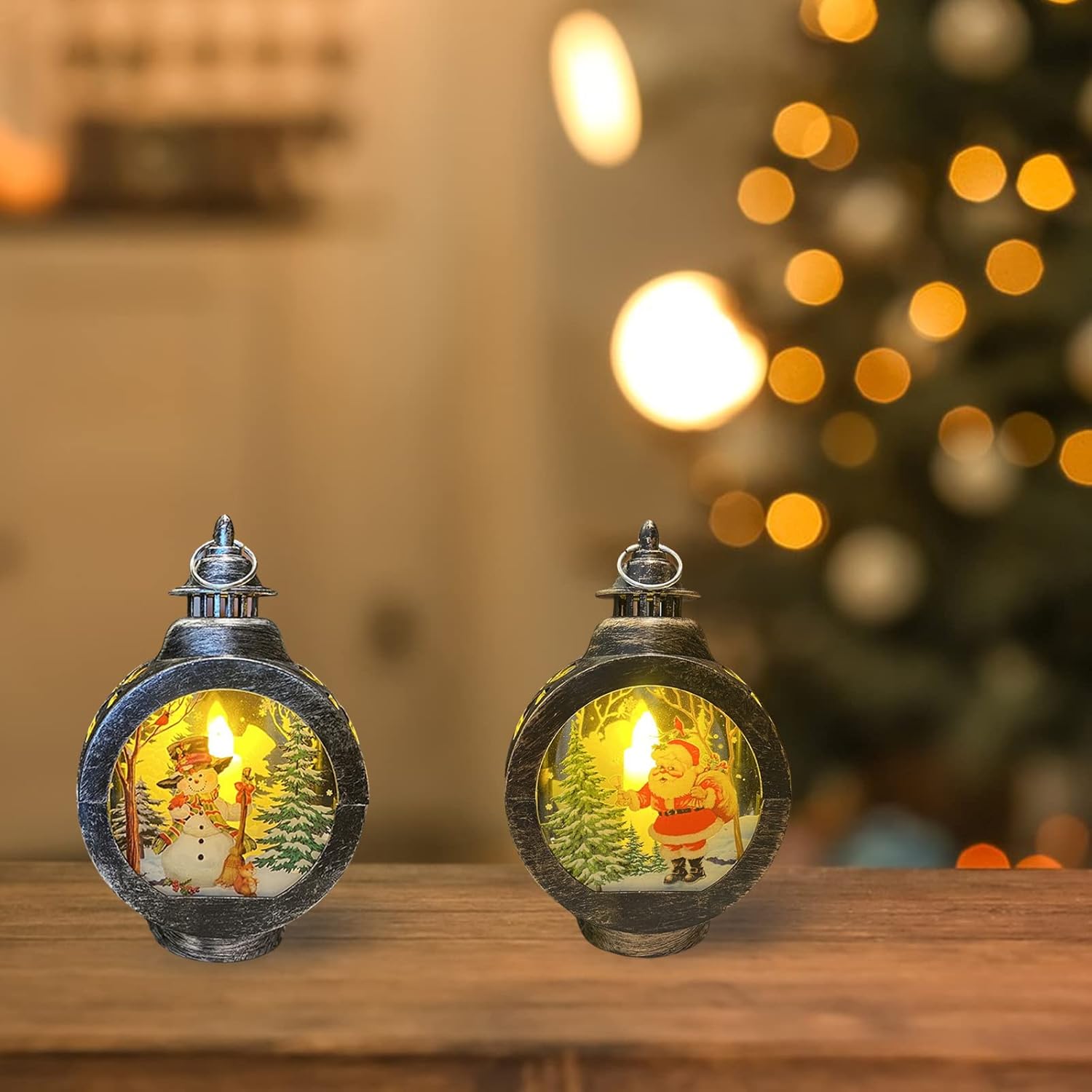 Snow Globes - MSUIINT Christmas Snow Globe Lantern, 3 Pcs Battery Operated Lighted Swirling Glitter Water Lantern, Sparkling Crystal Circle Around The Snowman Families Tabletop Lantern for Xmas Home Decor, Deer