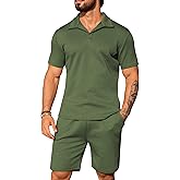 URRU Men's 2 Piece Short Sets Summer Outfits Short Sleeve Polo Shirt and Shorts Set Casual Beach Outfits