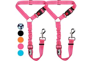 Lukovee Dog Car Seat Belt, 2 Pack Headrest Restraint Seatbelt, Adjustable Pet Safety Leads with Reflective Elastic Bungee for Dog Harness Collar Travel Daily Use (Fluorescent Pink,Headrest)