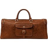 24” Full-Grain Leather Duffle Bag for Men & Women | Vintage Travel Weekender, Overnight Gym & Carry-On Luggage | Handmade Genuine Leather Bag with Shoulder Strap | Large Capacity Gift