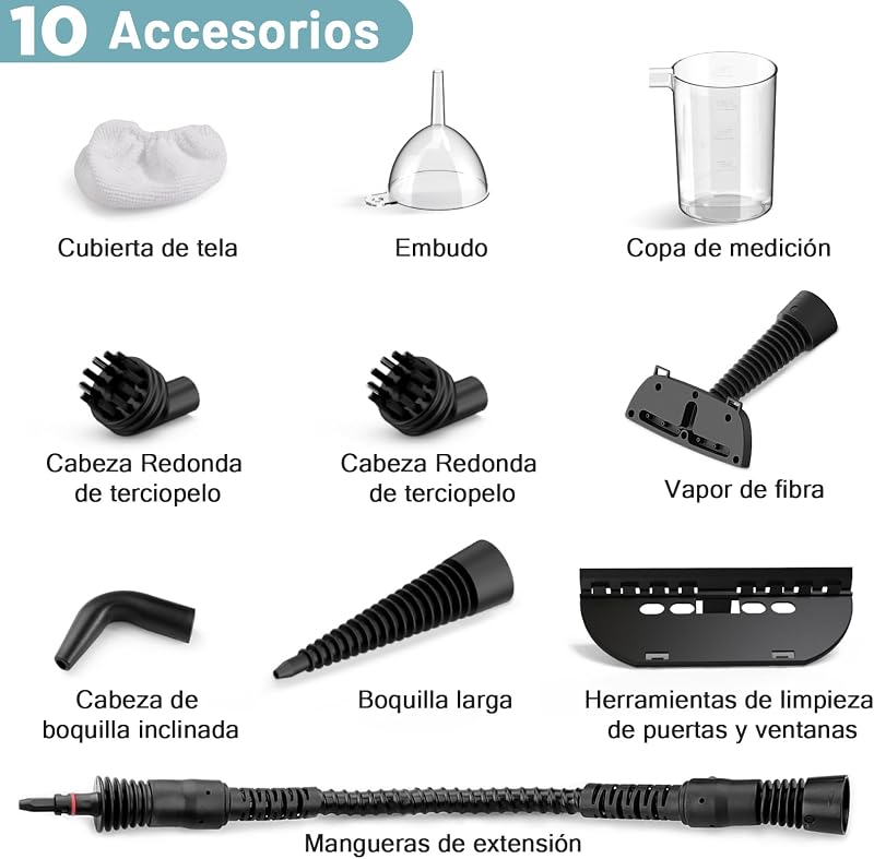 Limpador a vapor com 10 acessórios