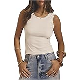 MakeMeChic Women's Summer Crew Neck Tank Eyelet Sleeveless Fitted Going Out Tops