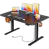 Huuger 47 X 24 Inch Electric Standing Desk with Power Outlets and USB-C Port, Height Adjustable Desk, Sit Stand Desk for Home Office, Computer &amp; Gaming Desk with 3 Presets, Stable Steel Frame, Black