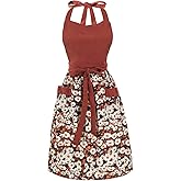HYVOROS Cute Floral Aprons for Women with Pockets,Cotton Adjustable Neck Strap Apron for Kitchen Cooking Baking Gardening