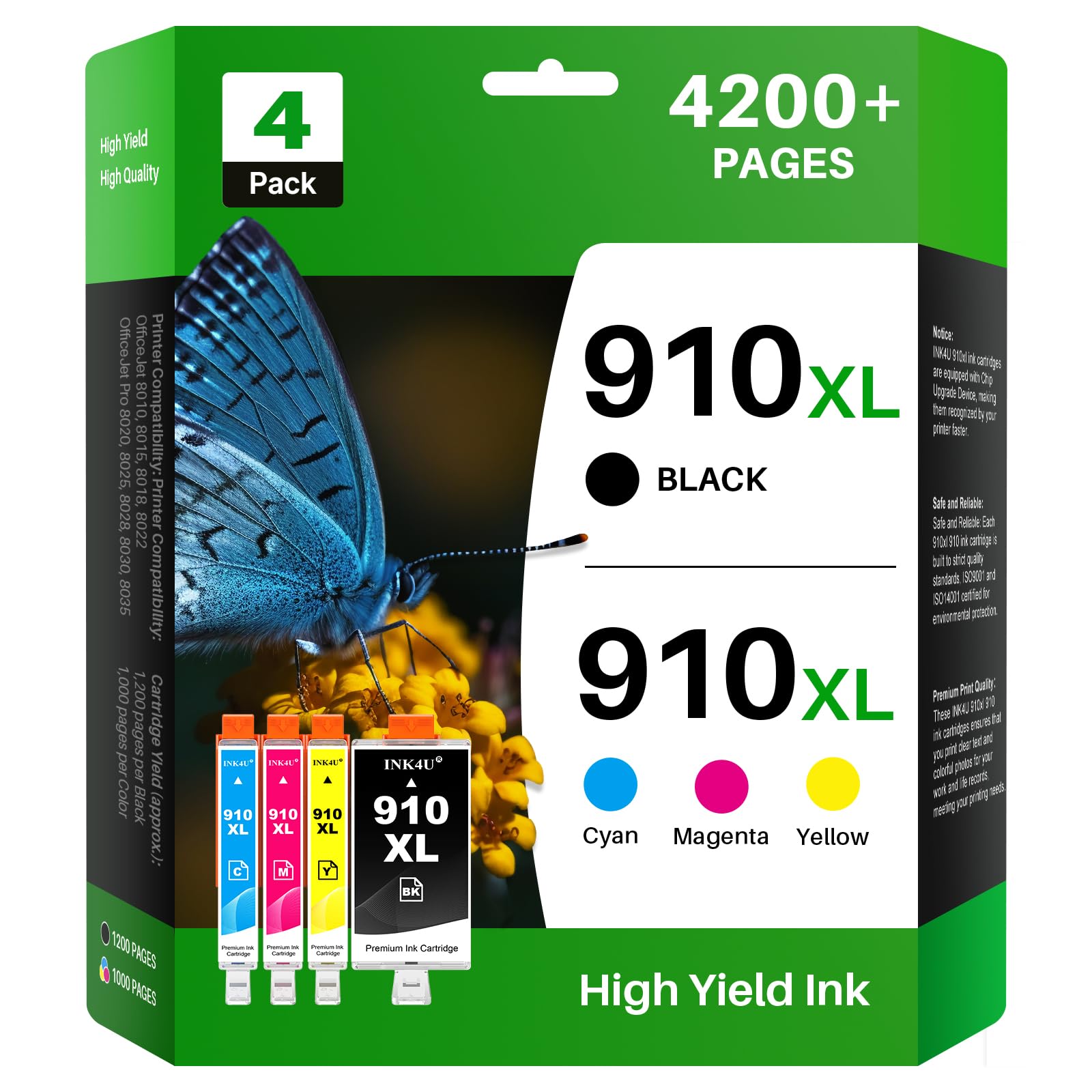 Photo 1 of 910XL Ink Cartridges Combo Pack Compatible Replacement for HP 910XL 910 Ink Cartridges to Use with HP OfficeJet Pro 8020 8025 8028 8030 8035 8010 8015 8018 8022 Printer (1BK/1C/1M/1Y, 4 Pack)