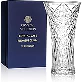 CS Crystal Vase 12-inch high, Rhombus Design, for Flowers & Decor. Lovely Nice Shiny Piece. Perfect as a Gift, Suitable for All Occasions.