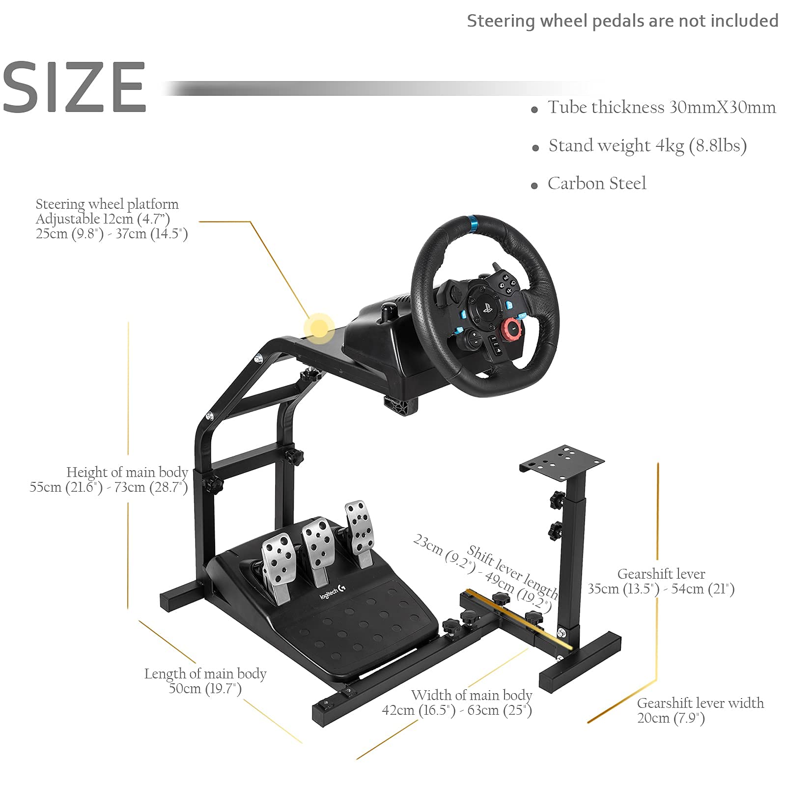 Marada Racing Simulator Cockpit Height Adjustable Steering Wheel Stand for Logitech G25,G27,G29,G37,G920 Racing and Pedals Not Included