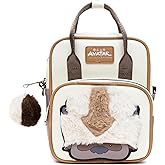 Nickelodeon Vegan Leather Crossbody Backpack for Men and Women with Adjustable Strap, Avatar Appa Furry Face and YIP! YIP! Text Debossed Tan