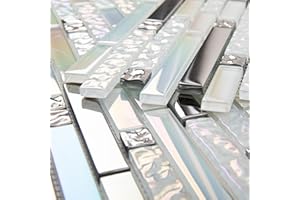Adedeo Glass Backsplash Tiles Mosaic Iridescent White 12 x 12 Inch for Kitchen Backsplash Bathroom Wall (5-Pack, 5 sq.ft.)