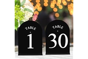 JOYIT Arch Wedding Table Numbers 1-30 with Stands – Double-Sided Printed 5" X 7" Acrylic Table Signs with Black Background White Text, Perfect Acrylic Table Numbers for Wedding Receptions, Parties, Anniversaries, and Events
