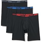 Hanes Men's Moves Performance Boxer Brief, Total Support Pouch, Regular/Trunk/Long Leg, 3-Pack, 8"