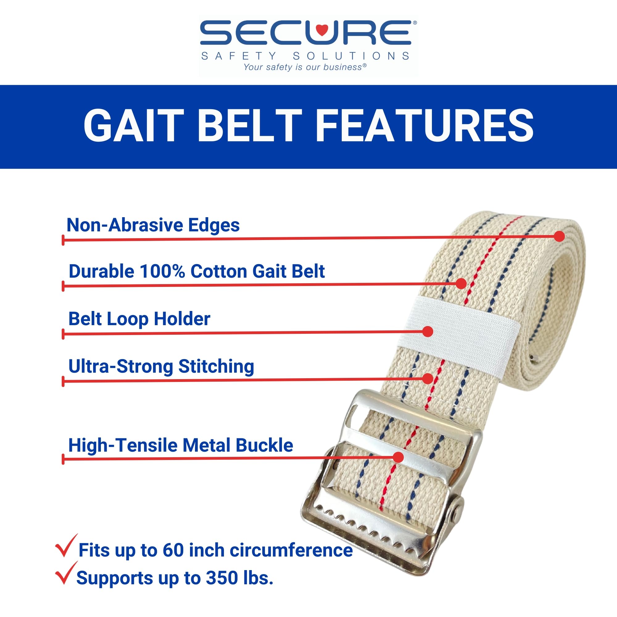 Secure Gait Belt for Seniors with Metal Buckle - Transfer and Walking Standing Aid Elderly, Physical Therapy, Nurses