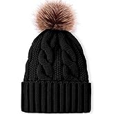 TAROSE Womens Winter Hat Beanie, Warm Soft Hat for Women Pompom Knit Hats Ski Cap with Faux Fur Lined