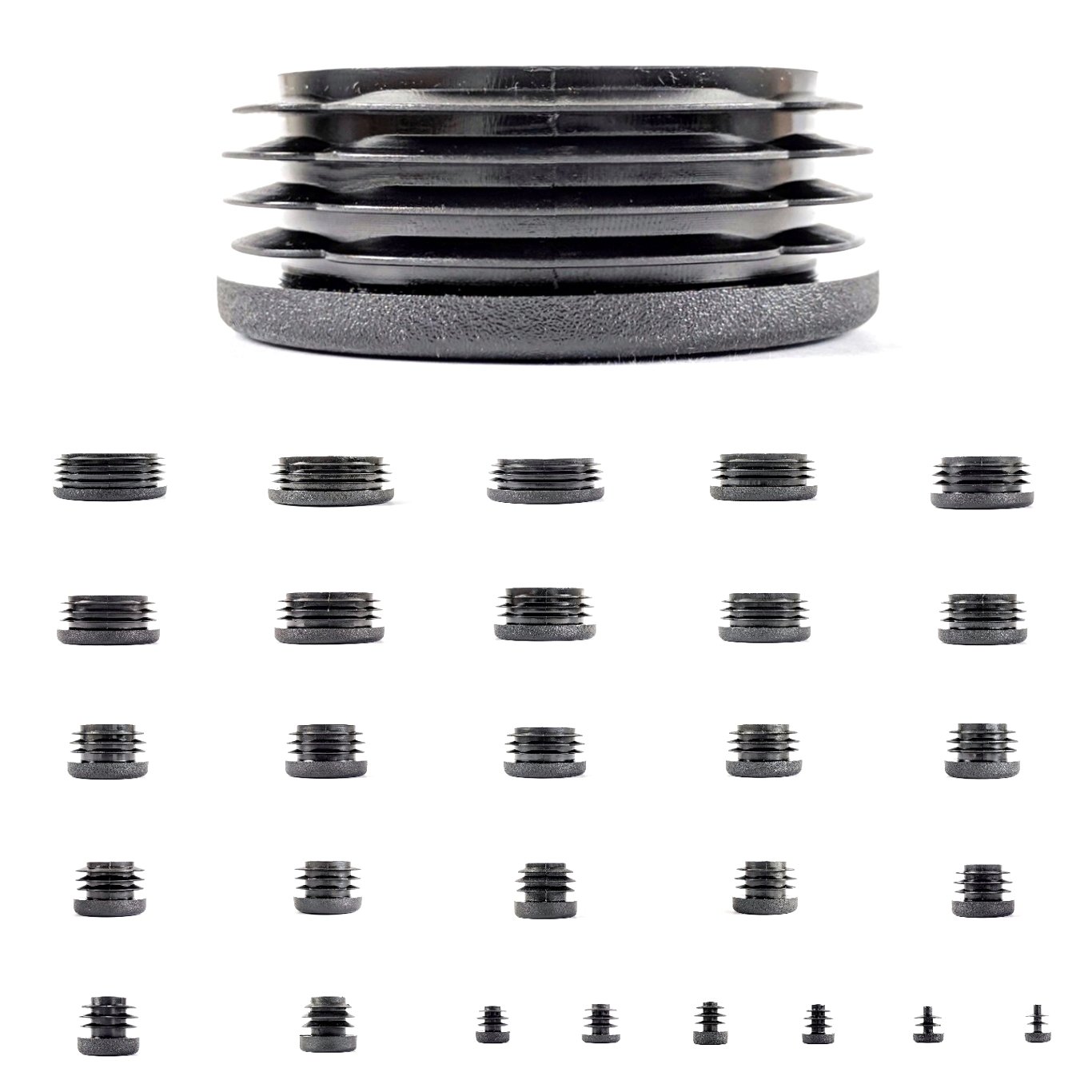 38mm Plastic End Caps, Black Round Tube Inserts, Pack of 4 (See Second Image for Ordering Guide) - Made in Germany