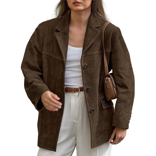 chouyatou Women's Faux Suede Blazer Jacket Notched Lapel Single